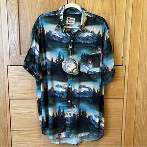RSVLTS Bob Ross Trees Button Front Short Sleeve Shirt Size Large New